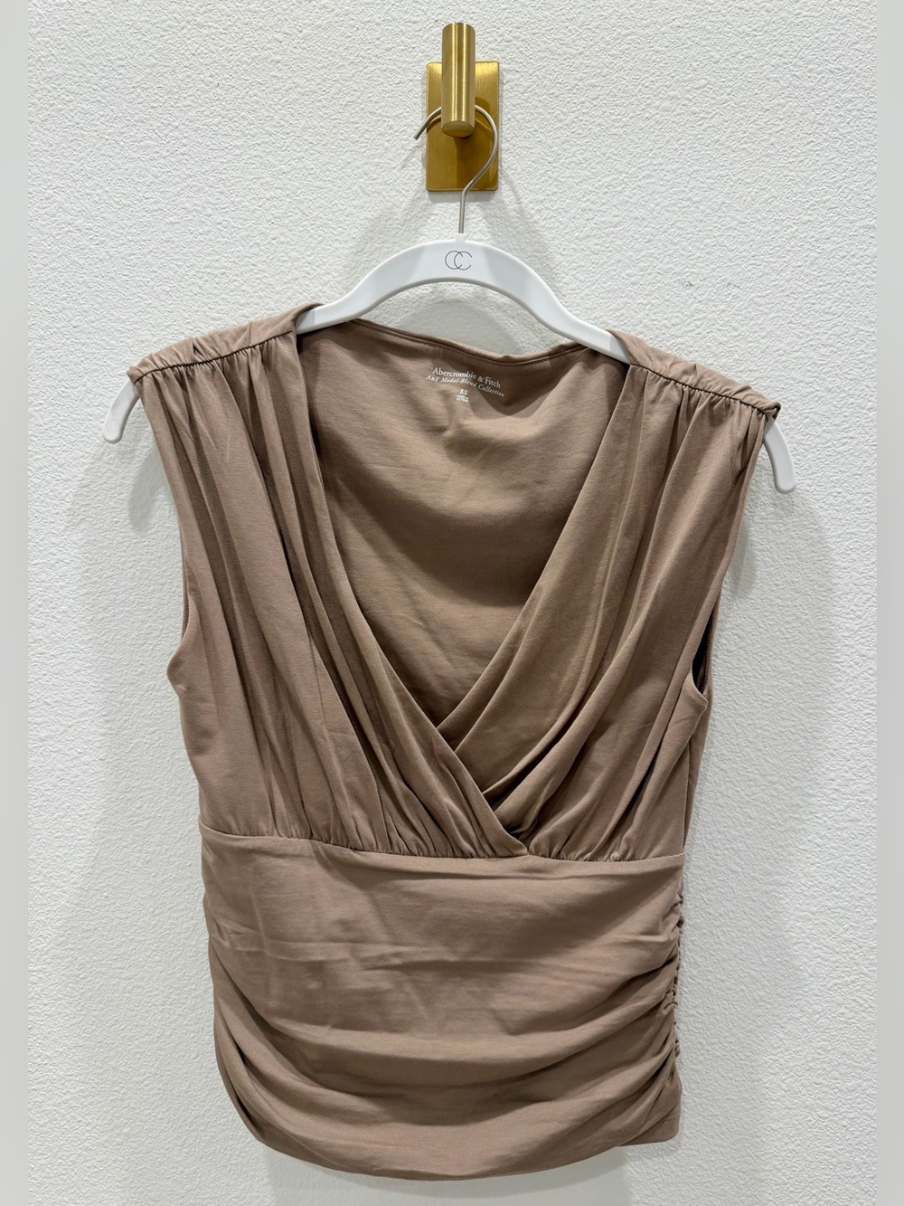 Abercrombie & Fitch Draped V-Neck Sleeveless Top in Taupe